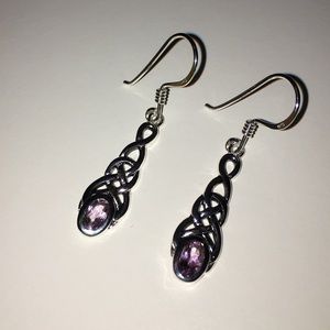 Sterling silver drop earrings with purple stone